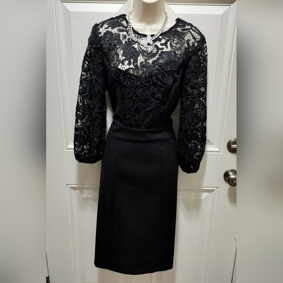 Eva Mende Black Lace Long Sleeve Dress Size 10 - Picture 2 of 5